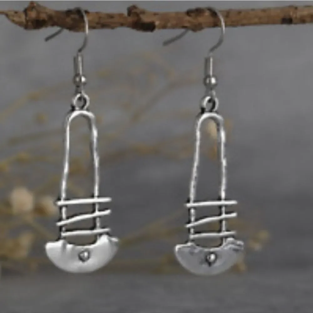 New Women's Bohemian Style Vintage looking Silver Drop Earrings hook design - Picture 6 of 9